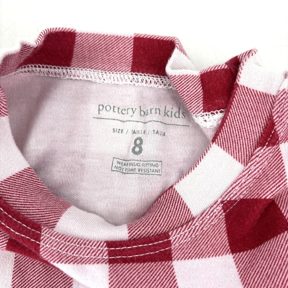 Pottery Barn Kids Pajama Set Red White Check Size 8 100% Tencel For Kids - Picture 4 of 6